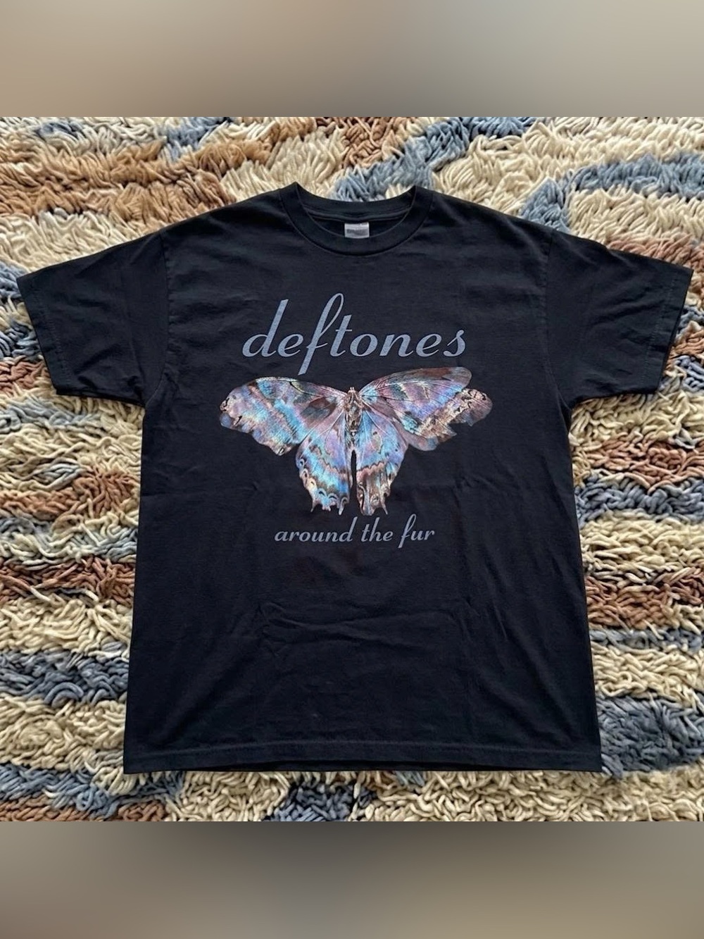 Vintage Black Deftones around the fur Butterfly Graphic T Shirt